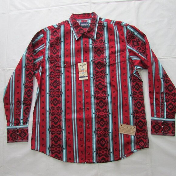 Wrangler Men's XL Long Sleeve Checotah Aztec Print Classic Fit Snap Shirt Red - Picture 2 of 3